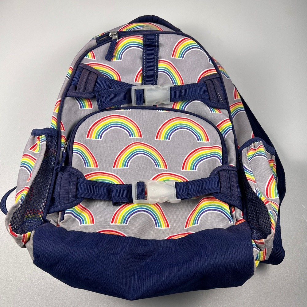 Pottery Barn Kids 16" Lightweight Backpack Girls Gray Rainbow Buckle Straps